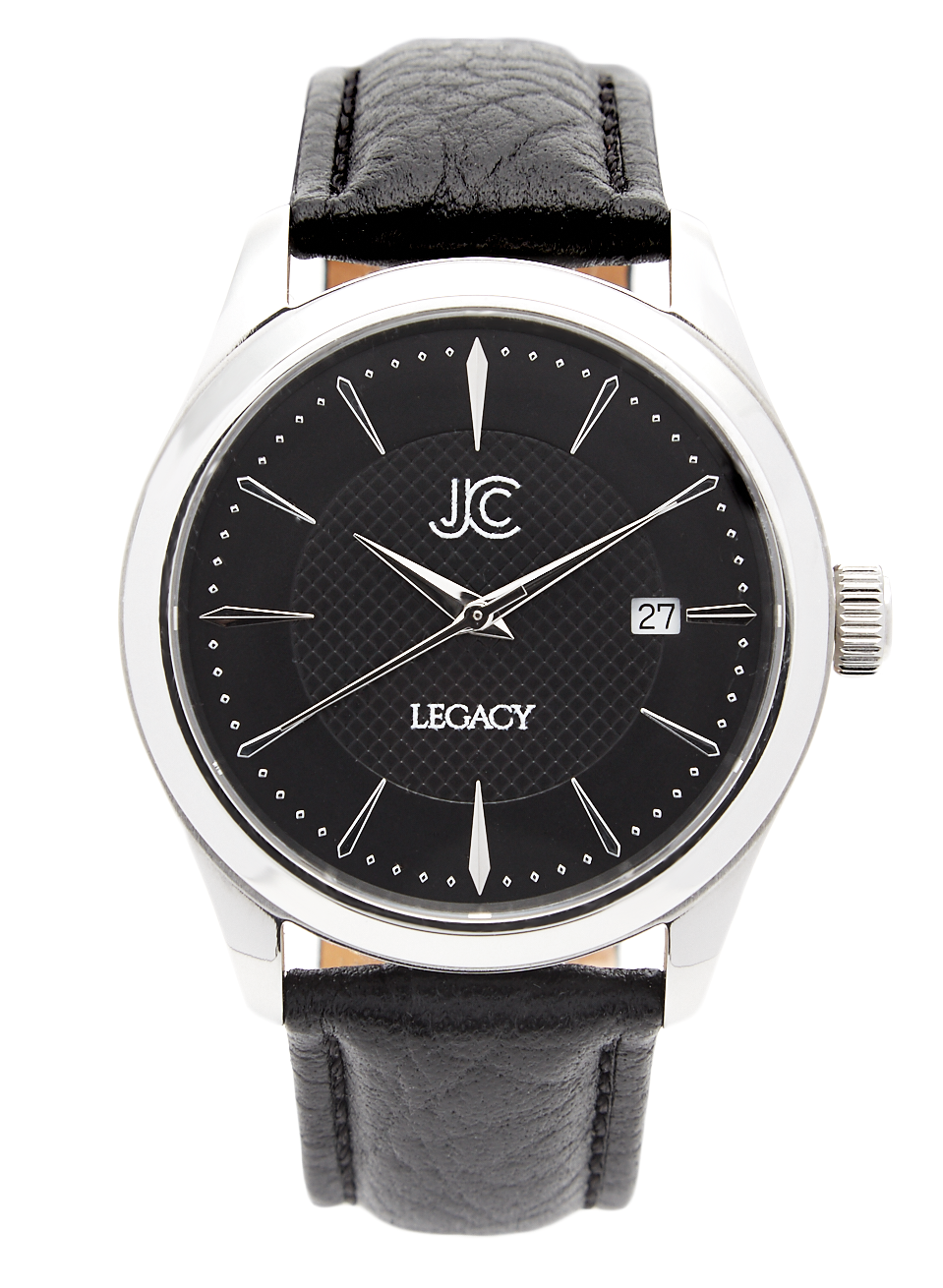 J.Ciro Legacy Steel Black Watch with Black Leather Strap