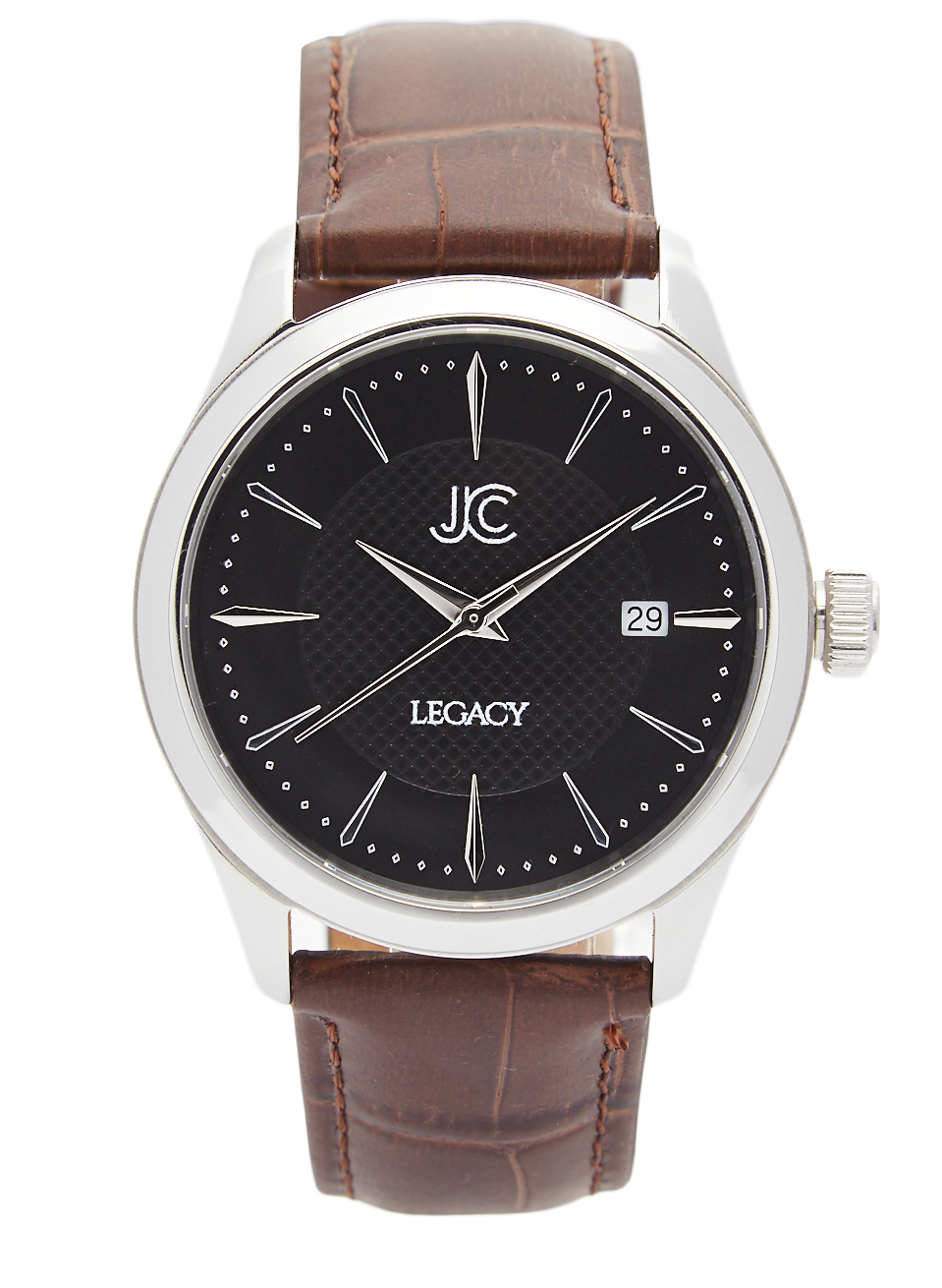 J.Ciro Legacy Steel Black Watch with Brown Leather Strap