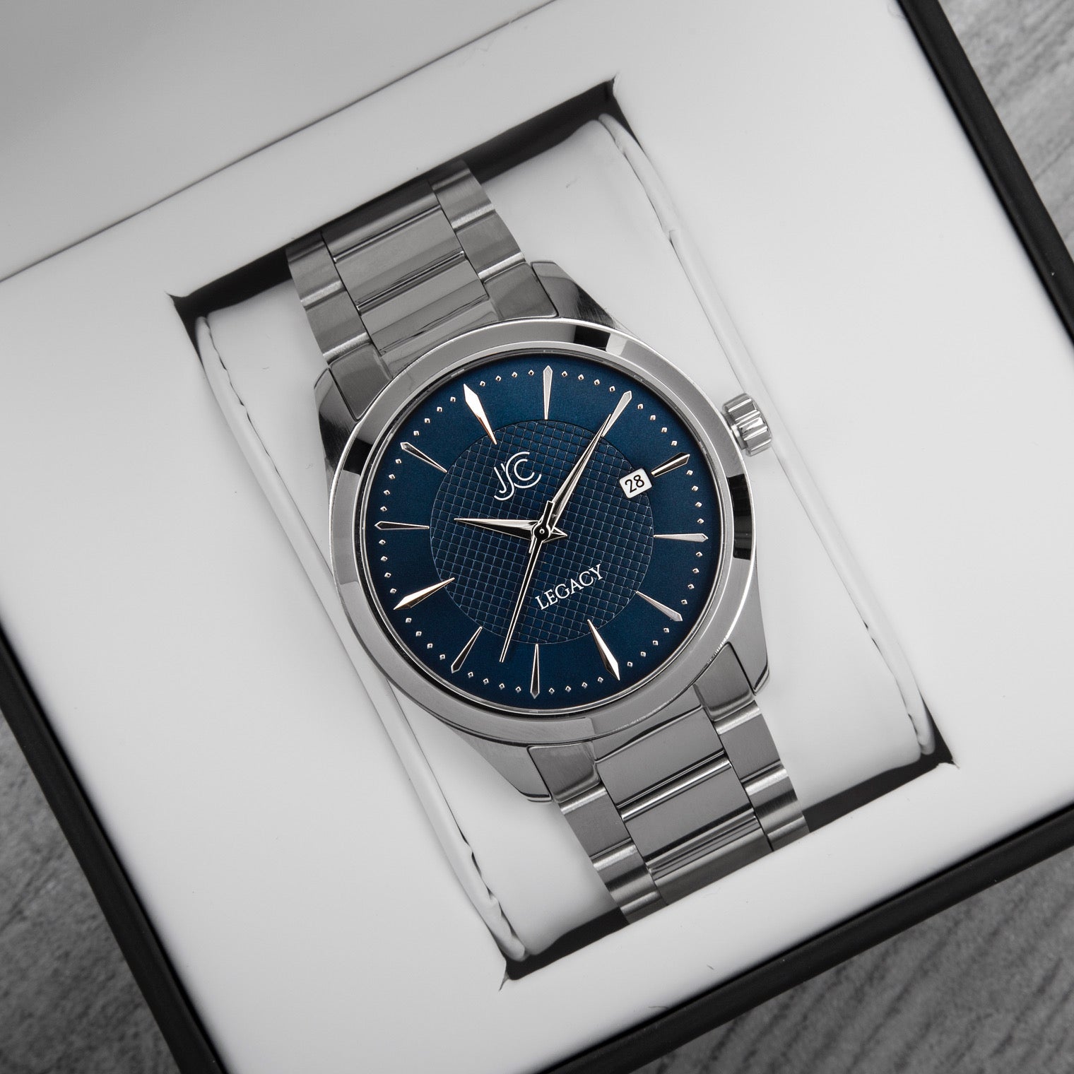 J.Ciro Legacy Steel Blue Dress Watch with Metal Bracelet