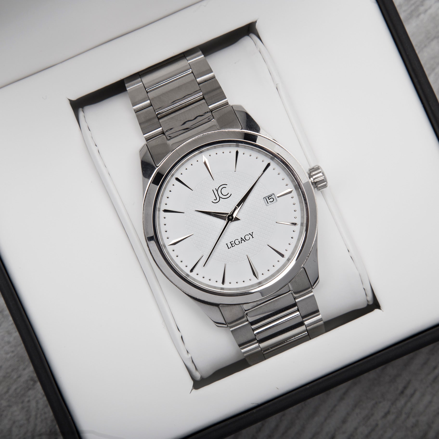 J.Ciro Legacy Steel White Dress Watch in Box