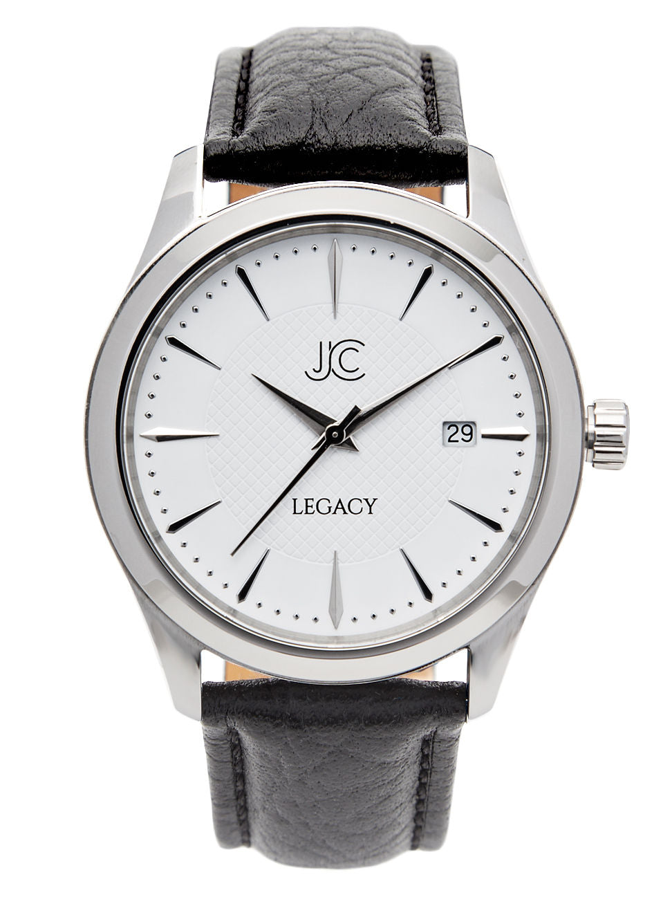 J.Ciro Legacy Steel White Dress Watch with Black Leather Strap