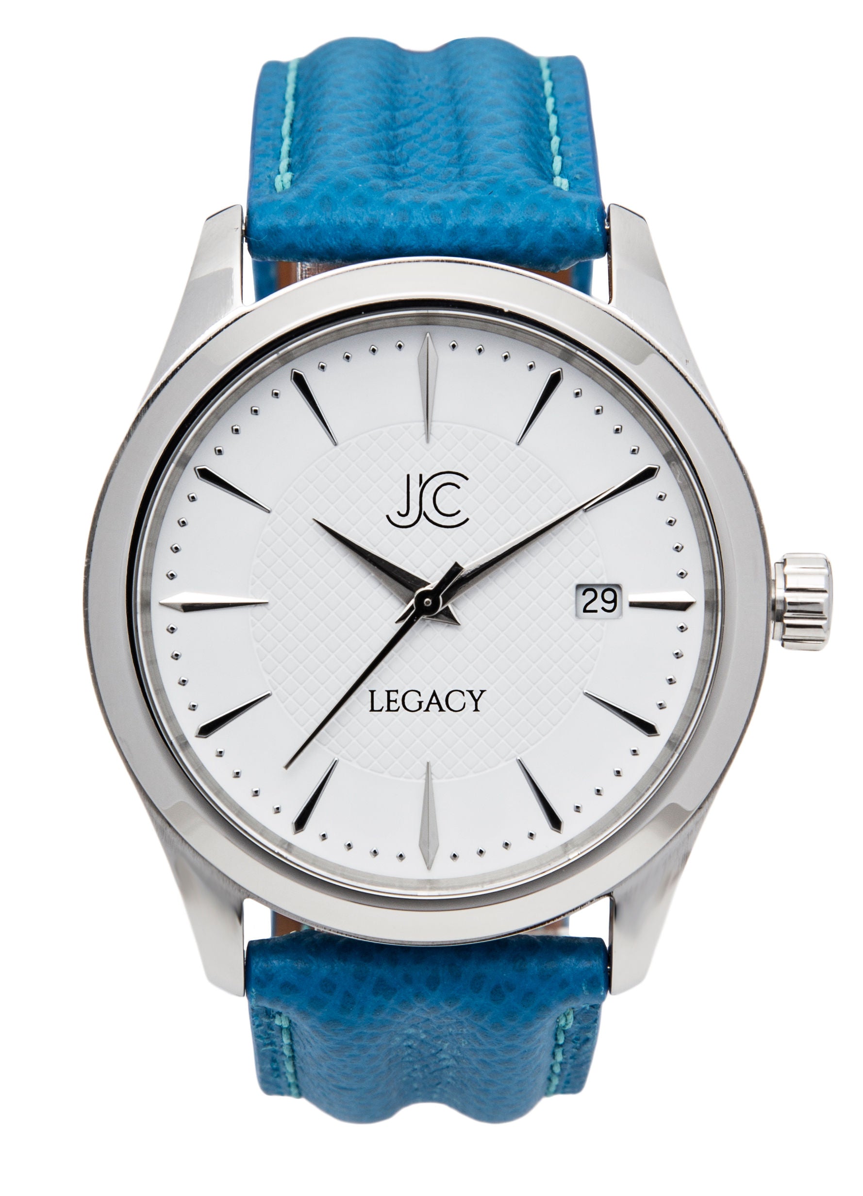 J.Ciro Legacy Steel White Dress Watch with Blue Leather Strap