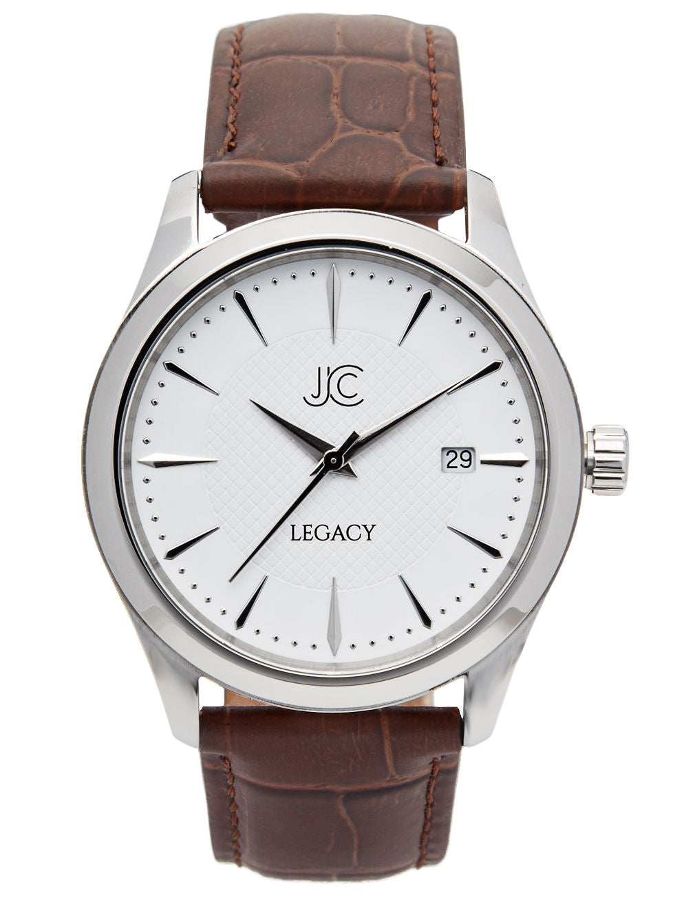 J.Ciro Legacy Steel White Dress Watch with Brown Leather Strap