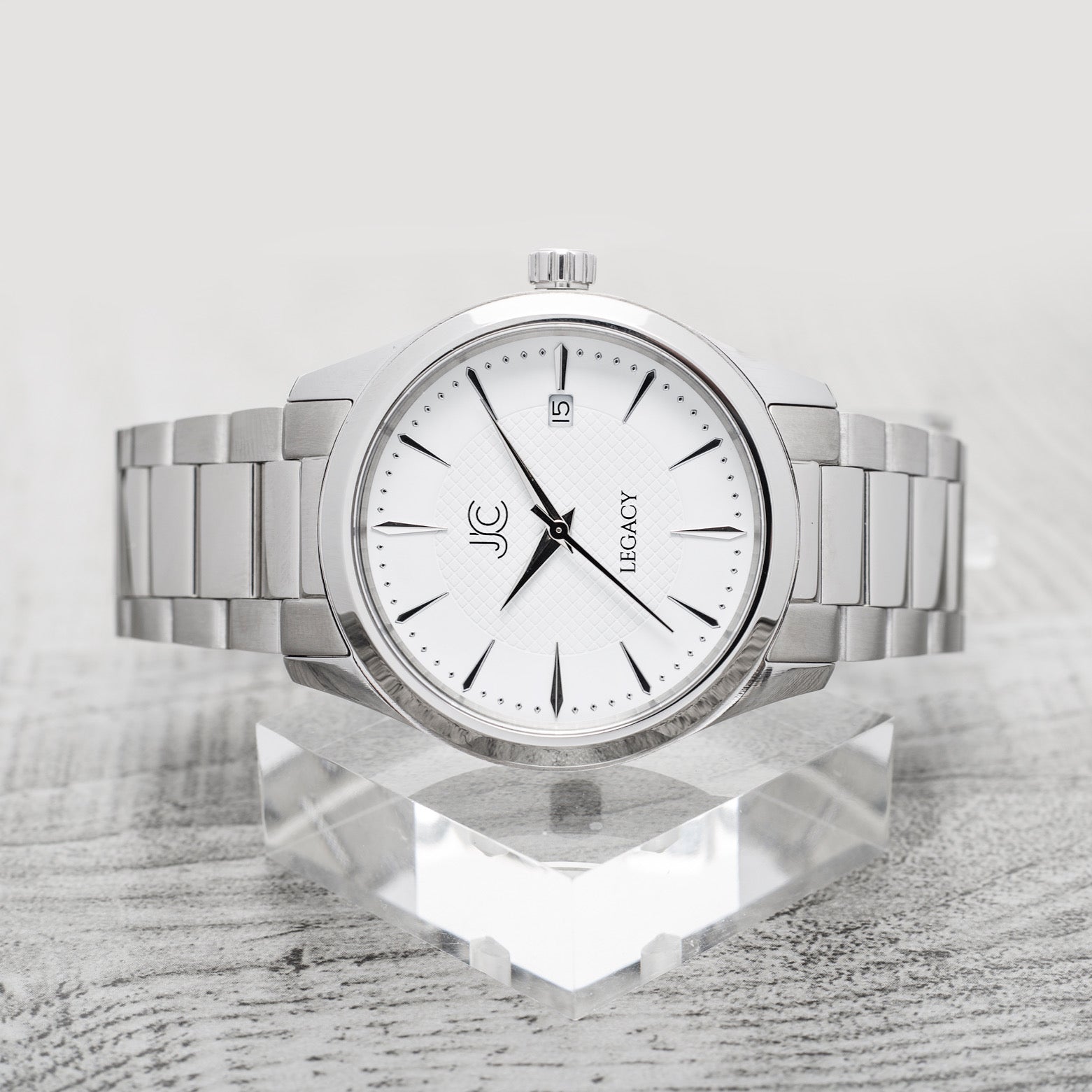 J.Ciro Legacy Steel White Dress Watch with Metal Bracelet