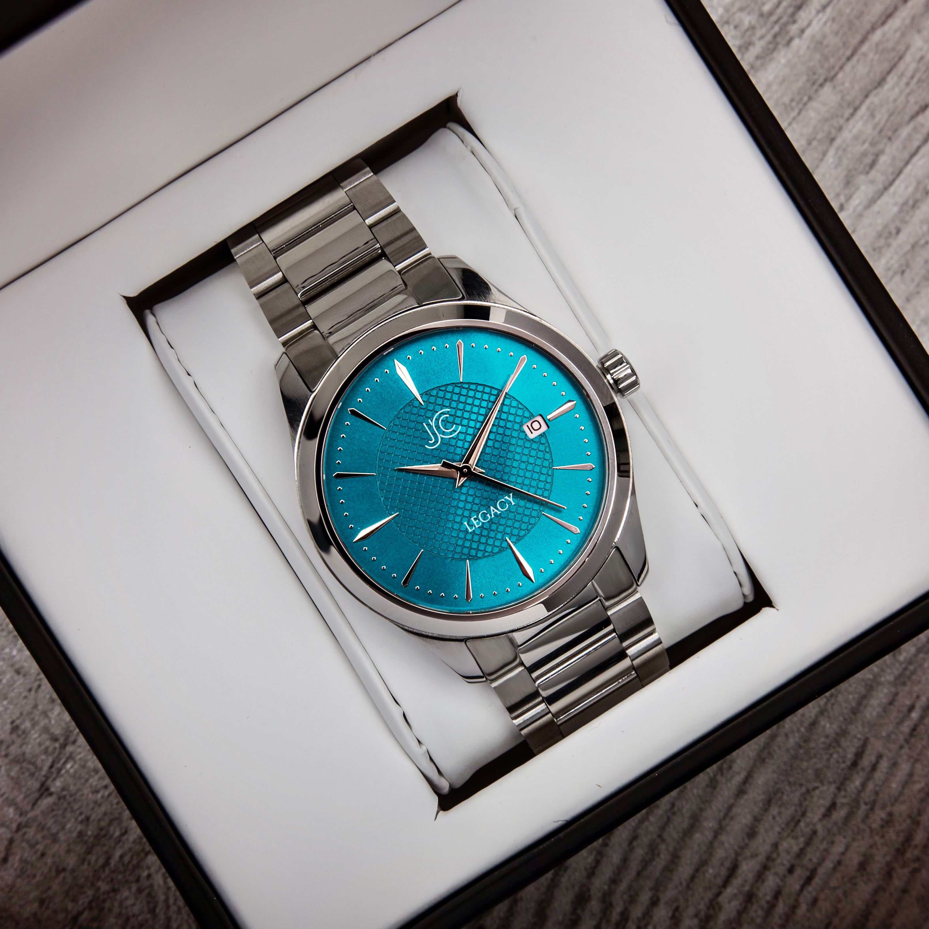 J.Ciro Legacy Teal Dress Watch with Metal Bracelet in Box