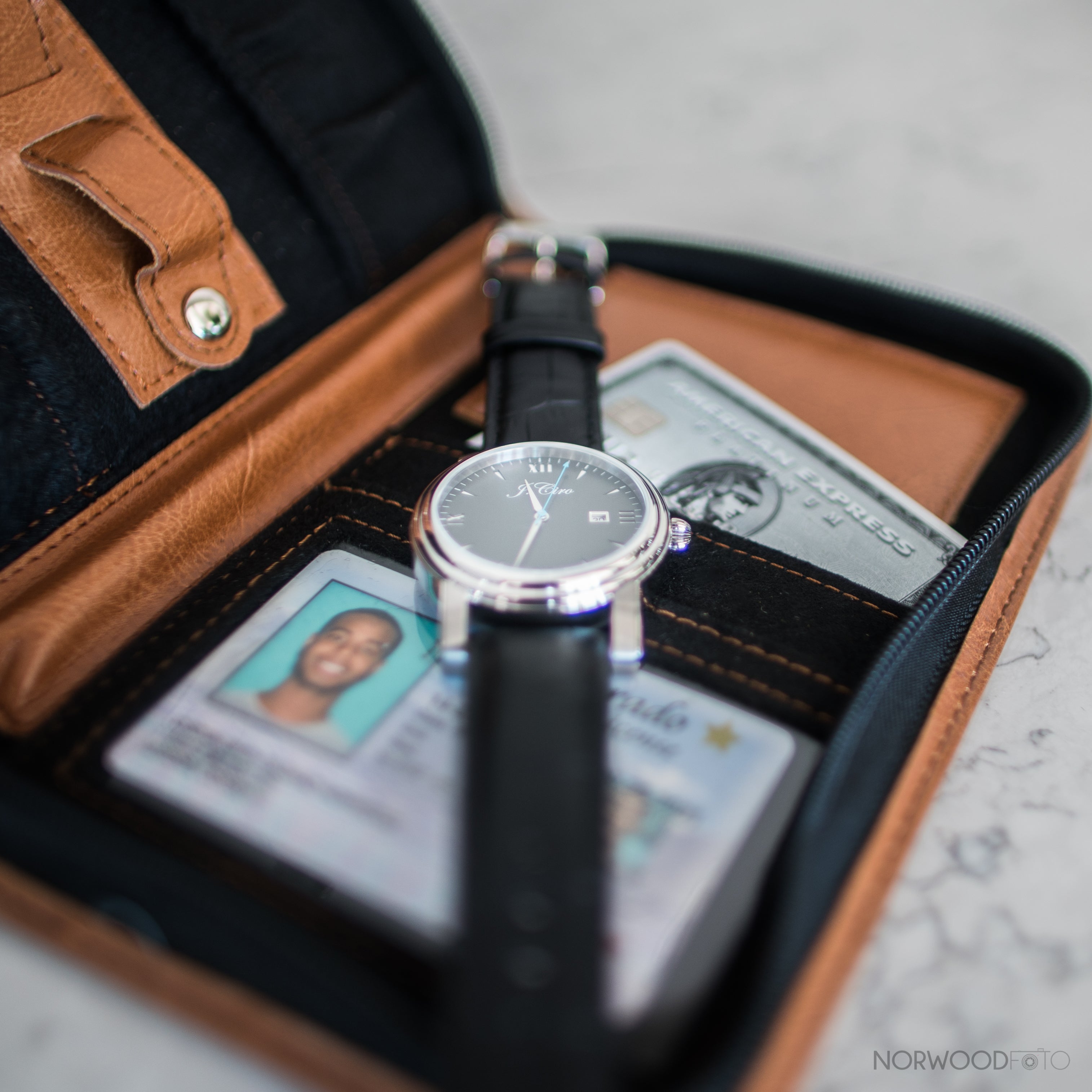 Leather Travel Watch Wallet - Rustic Brown