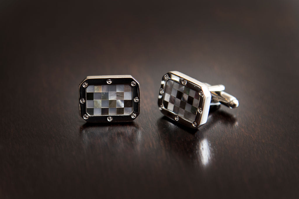 Green & White Checkered Cuff Links