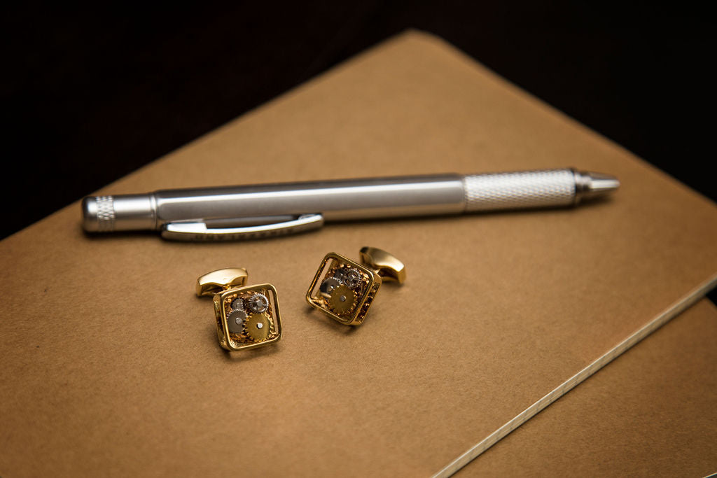 Yellow Gold Square Gear Cuff Links