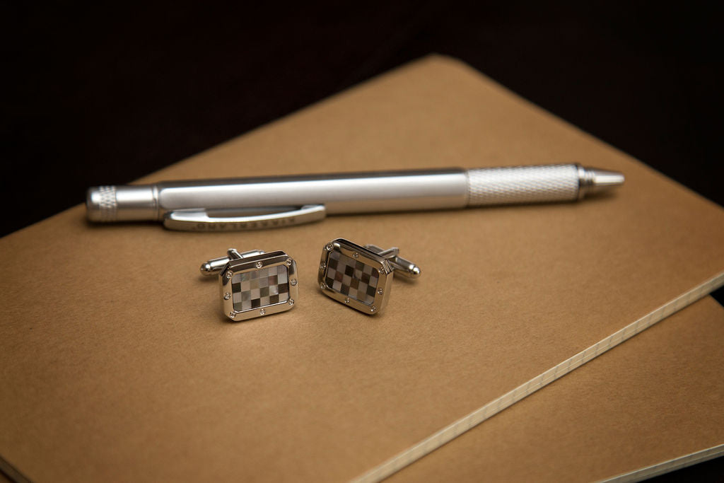 Green & White Checkered Cuff Links