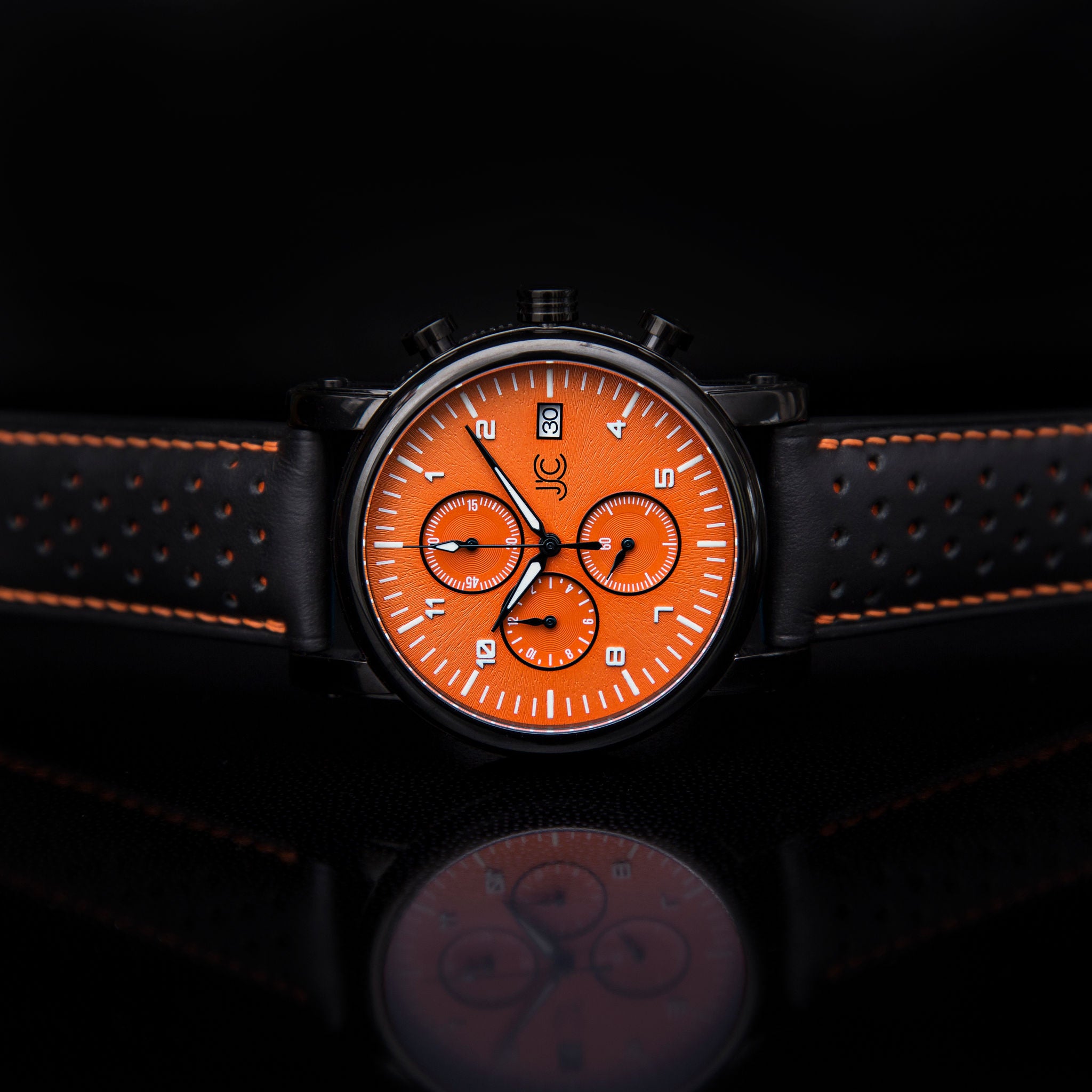 S3 Black Leather Orange Stitch Watch Strap