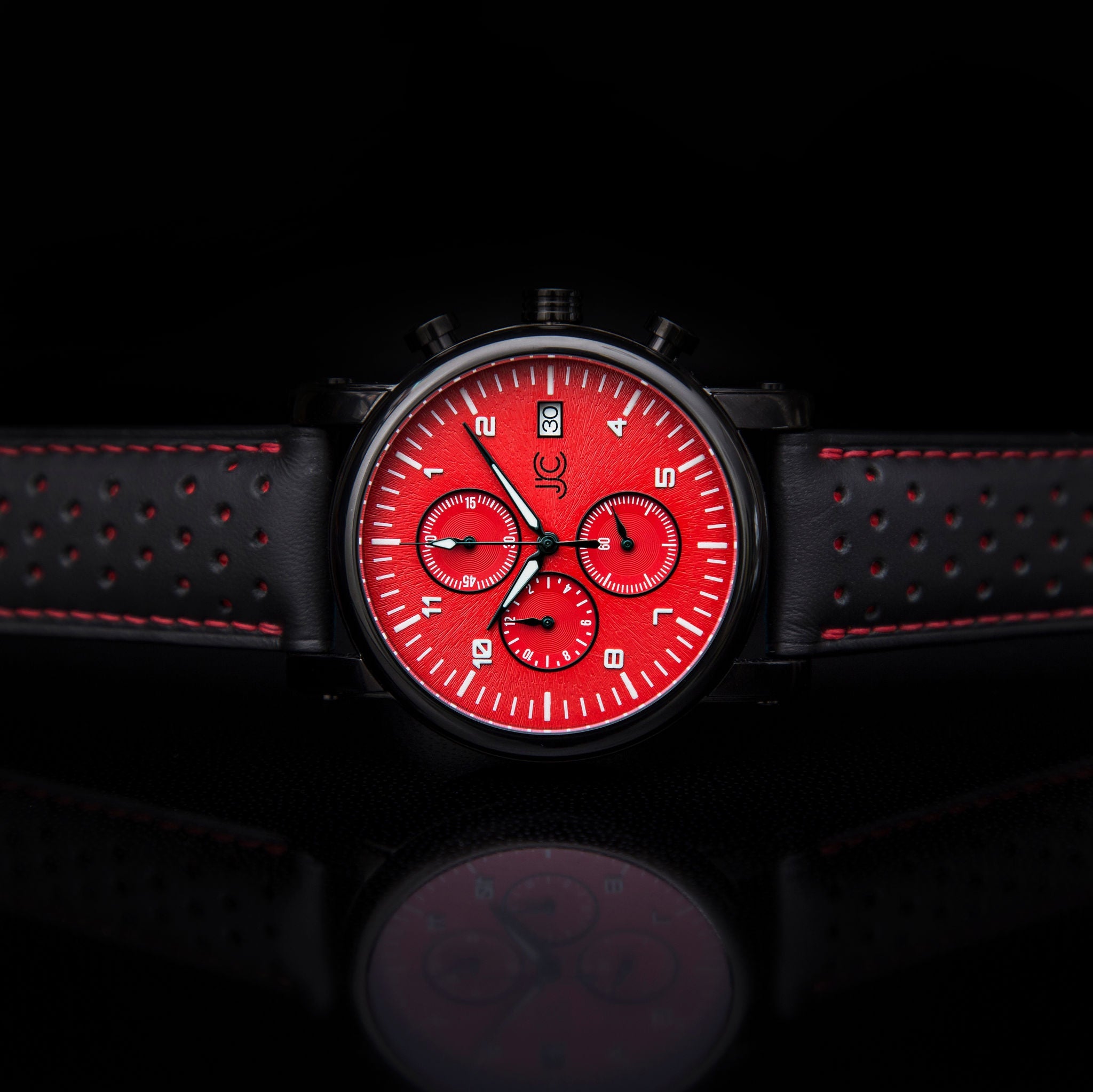 S3 Black Leather Red Stitch Watch Strap