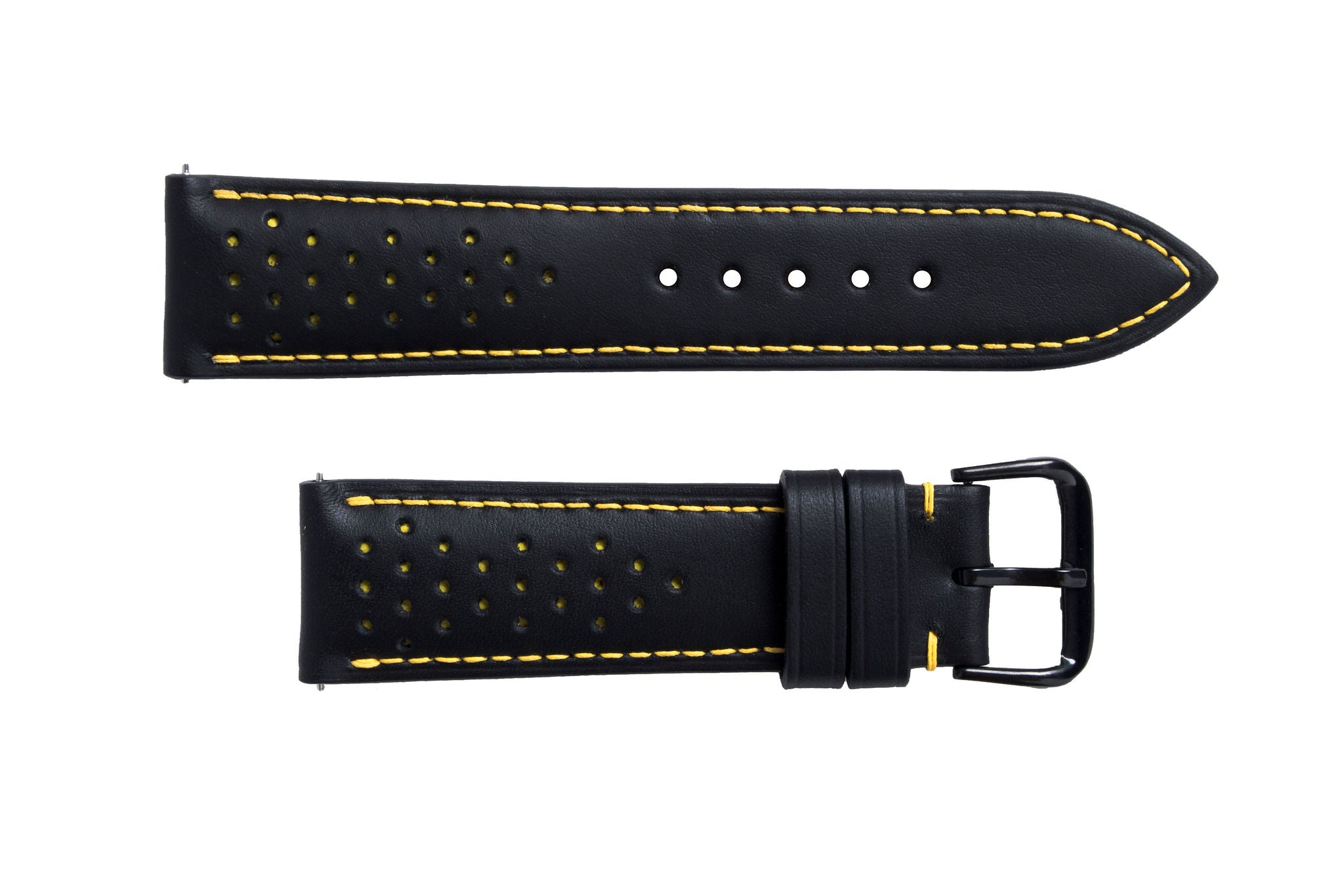 S3 Black Leather Yellow Stitch Watch Strap