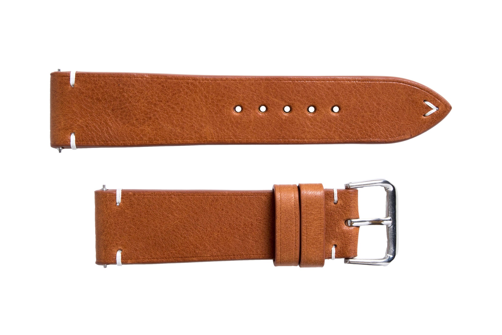 S3 Light Brown Leather White Stitch Watch Strap