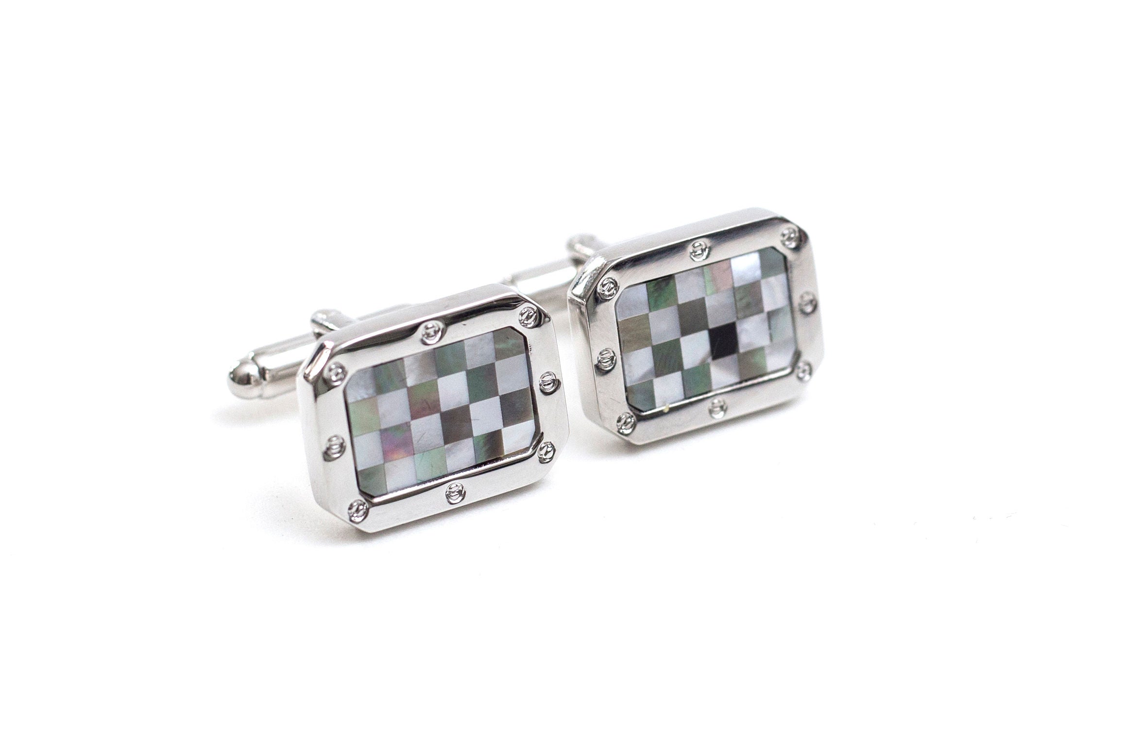 Green & White Checkered Cuff Links